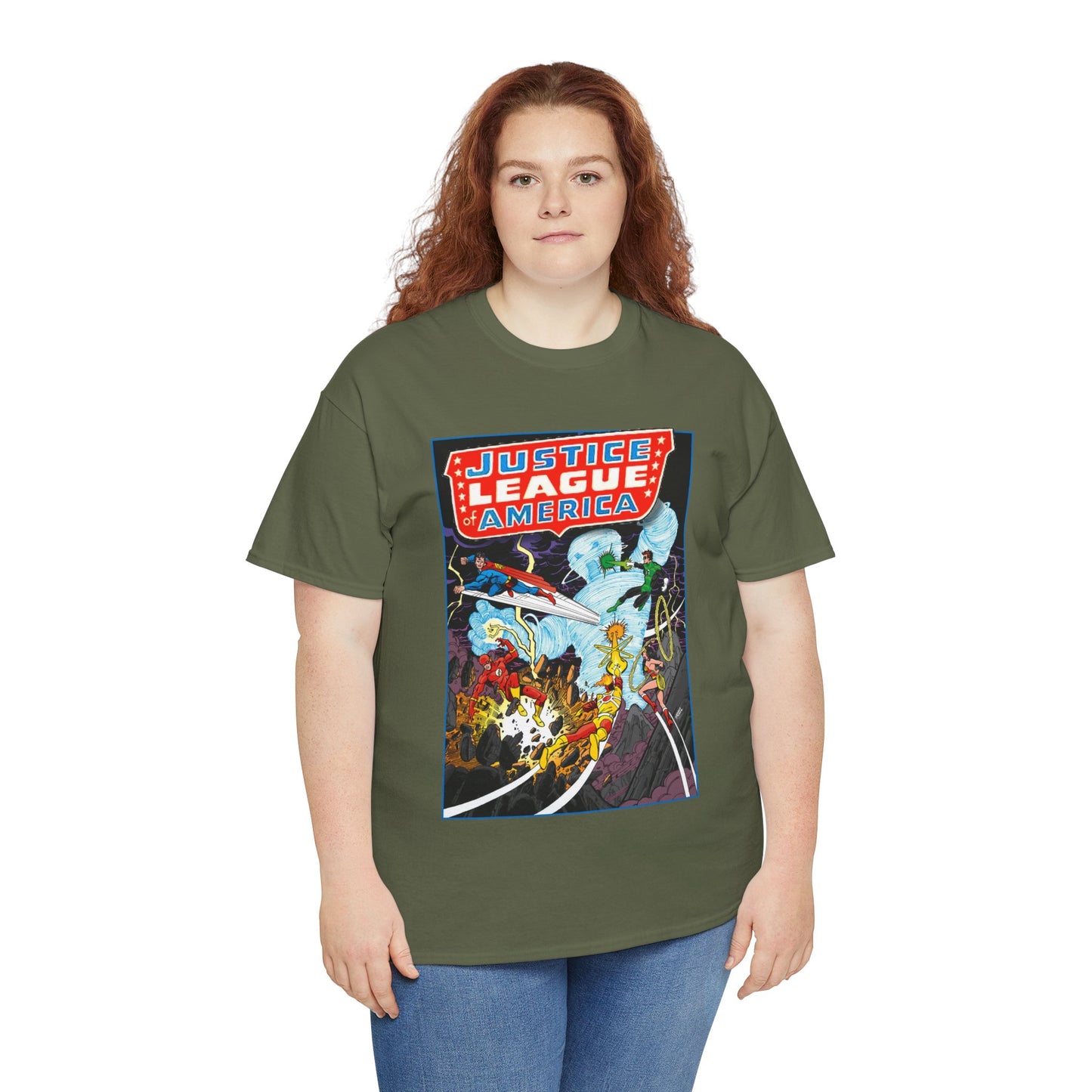 Justice League T-Shirt - George Perez Art - Tornado Tyrant - Superman, Firestorm, Flash, Wonder Woman, Green Lantern - DC Comics