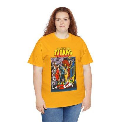 New Teen Titans T-Shirt - George Perez Art - Nightwing, Cyborg, Raven, Starfire, Wonder Girl, Changeling, Jericho - Titans Tower - DC Comics