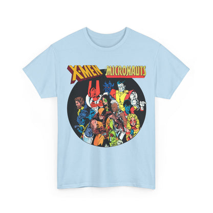 X-Men/Micronauts T-Shirt - Wolverine, Storm, Nightcrawler, Kitty Pryde, Colossus, Acroyear, Arcturus Rann, Marionette Bug - Marvel Comics - Popular 1980s Crossover Mini-Series