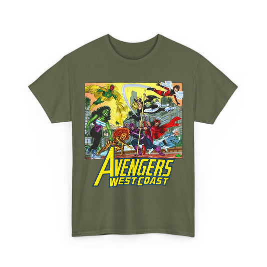Avengers West Coast T-Shirt - John Byrne Art - Hawkeye, Mockingbird, Tigra, Scarlet Witch, Vision, She-Hulk, Quicksilver - DC Comics
