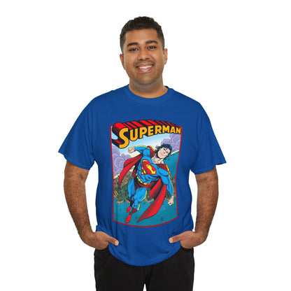 Superman T-Shirt - Tom Grummett Art - DC Comics - Metropolis, Man of Steel Flying Through the Sky - Post-Reign of the Supermen Storyline Artwork