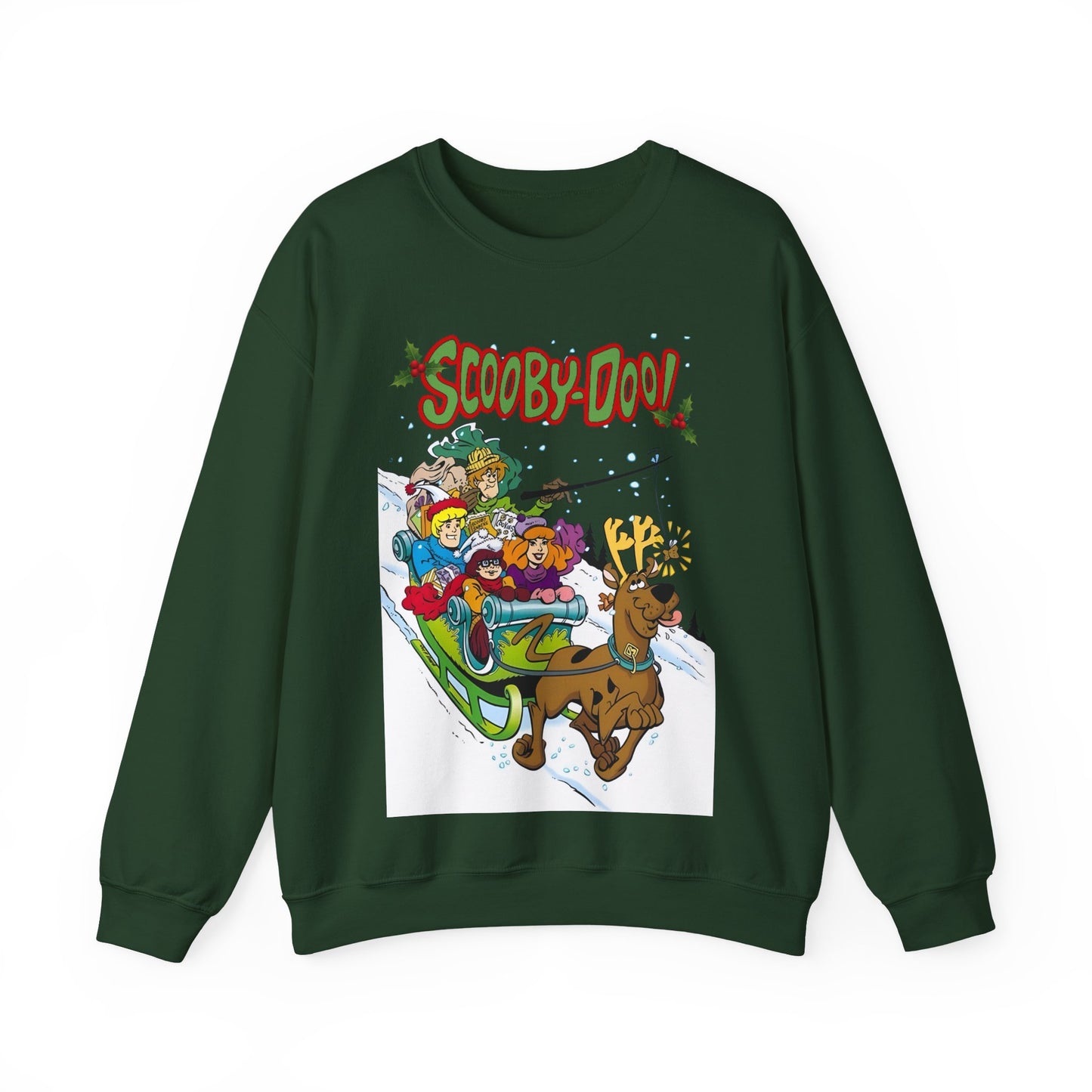 Scooby Doo Christmas Crewneck Sweatshirt - Shaggy, Daphne, Velma, Fred Sleighing Through the Snow