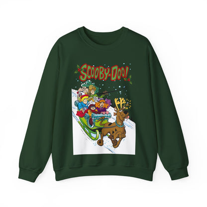 Scooby Doo Christmas Crewneck Sweatshirt - Shaggy, Daphne, Velma, Fred Sleighing Through the Snow