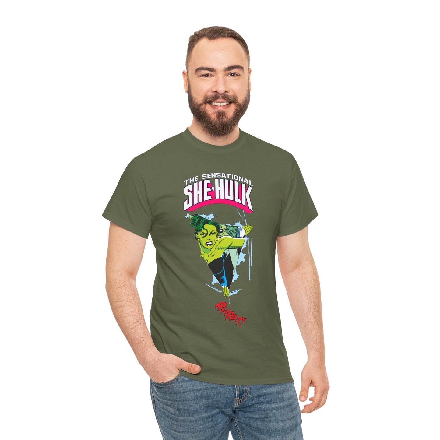 Sensational She-Hulk T-Shirt - John Byrne Art - Marvel Comics - Jennifer Walters - Ripping Through the Shirt - Fourth Wall