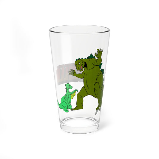 Godzilla & Godzooky Pint Glass, 16oz - Popular 1970s Hanna-Barbera Cartoon - Toho - King of the Monsters