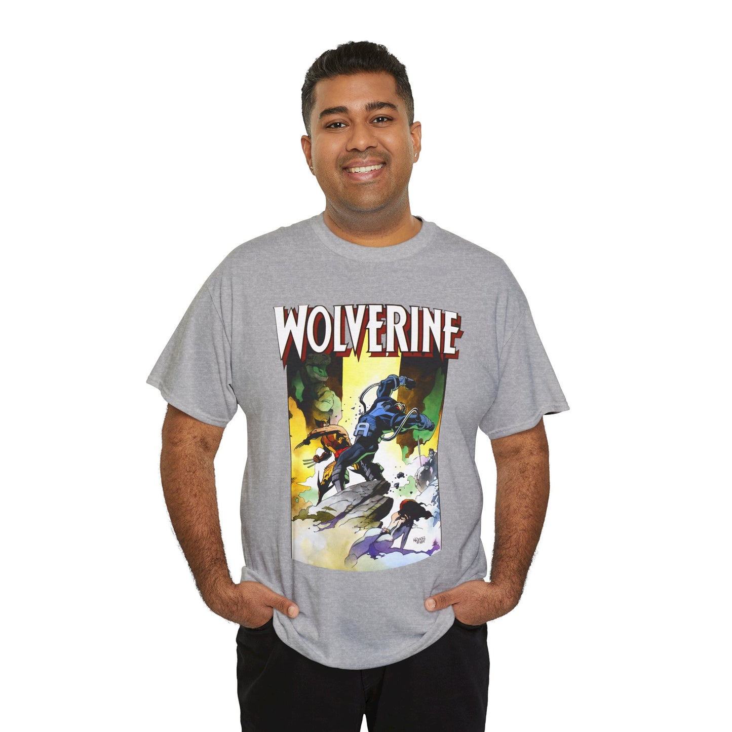 Wolverine T-Shirt - Mike Mignola Art - Jungle Adventure - Savage Land Story - Vs A Dinosaur - Logan, X-Men Member - Marvel Comics