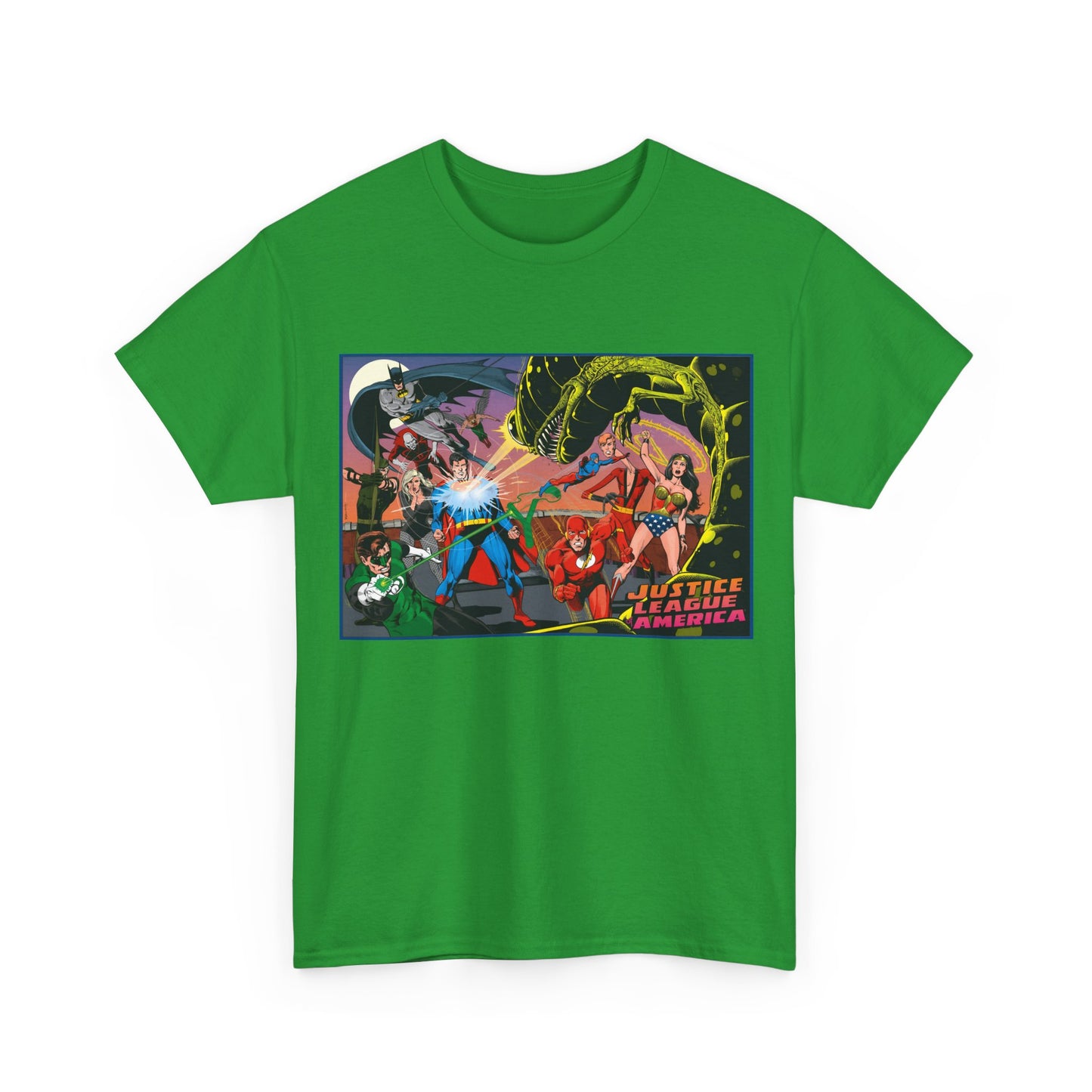 Justice League of America T-Shirt - Brian Bolland Art - Superman, Green Lantern, Wonder Woman, Batman, Flash, Elongated Man, Black Canary, Green Arrow, Atom - DC Comics