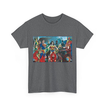 Justice League T-Shirt - Alex Ross Art - Superman, Wonder Woman, Batman, Flash, Black Canary, Vixen, Black Lightning, Green Lantern, Geo-Force, Red Tornado - DC Comics