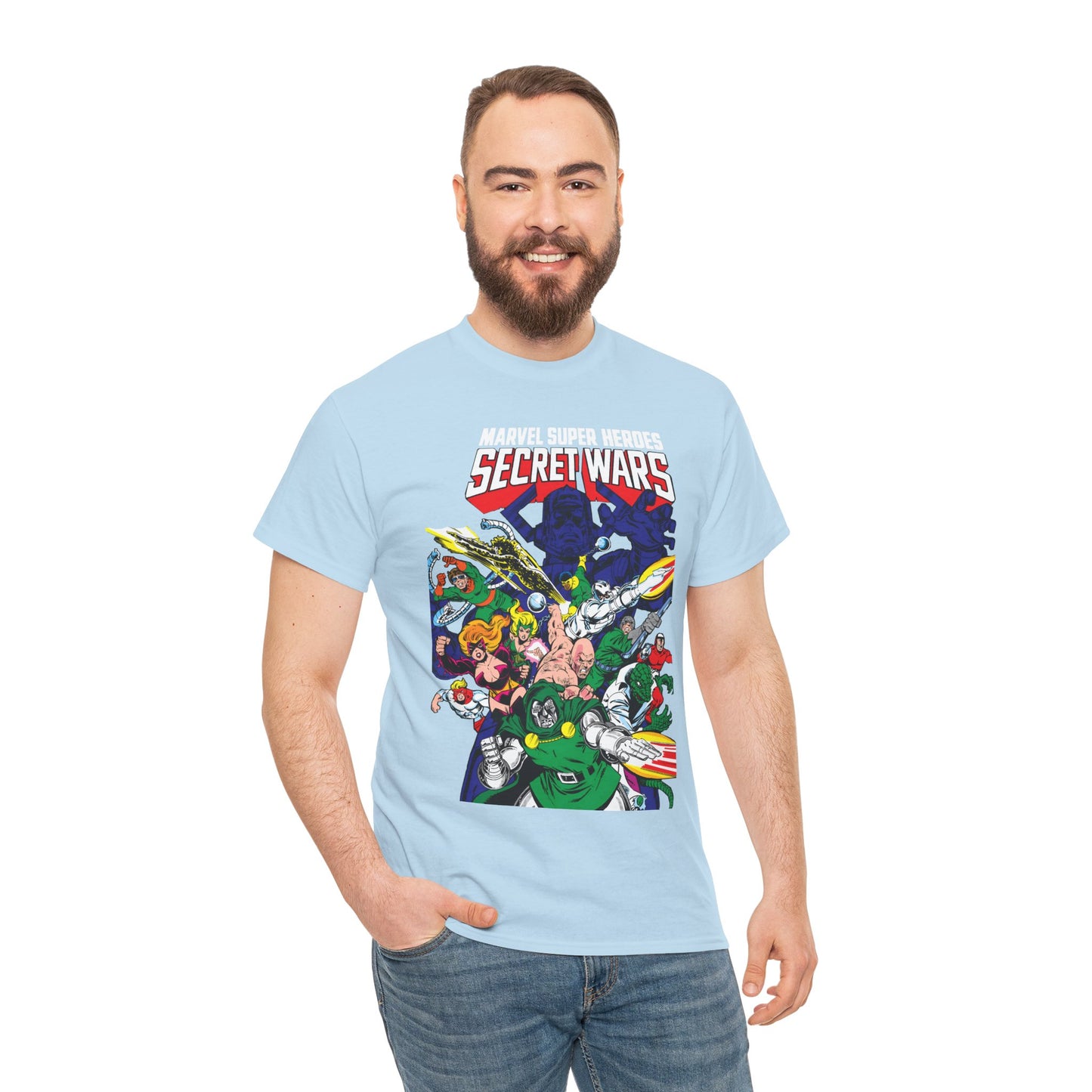 Marvel Super-Heroes Secret Wars T-Shirt - The Bad Guys - Dr Doom, Galactus, Doctor Octopus, Titania, Absorbing Man, Enchantress - Marvel Comics Series