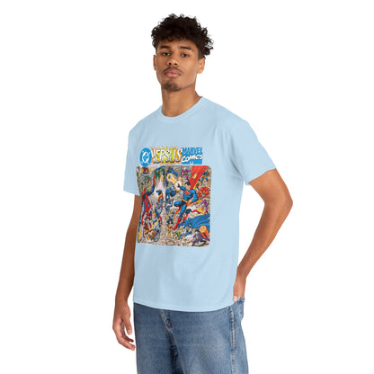 DC Comics Vs Marvel T-Shirt - John Byrne Art - Spider-Man, Raven, Cyborg, Wolverine, Joker, Superman, Batman, Deathstroke, Darkseid