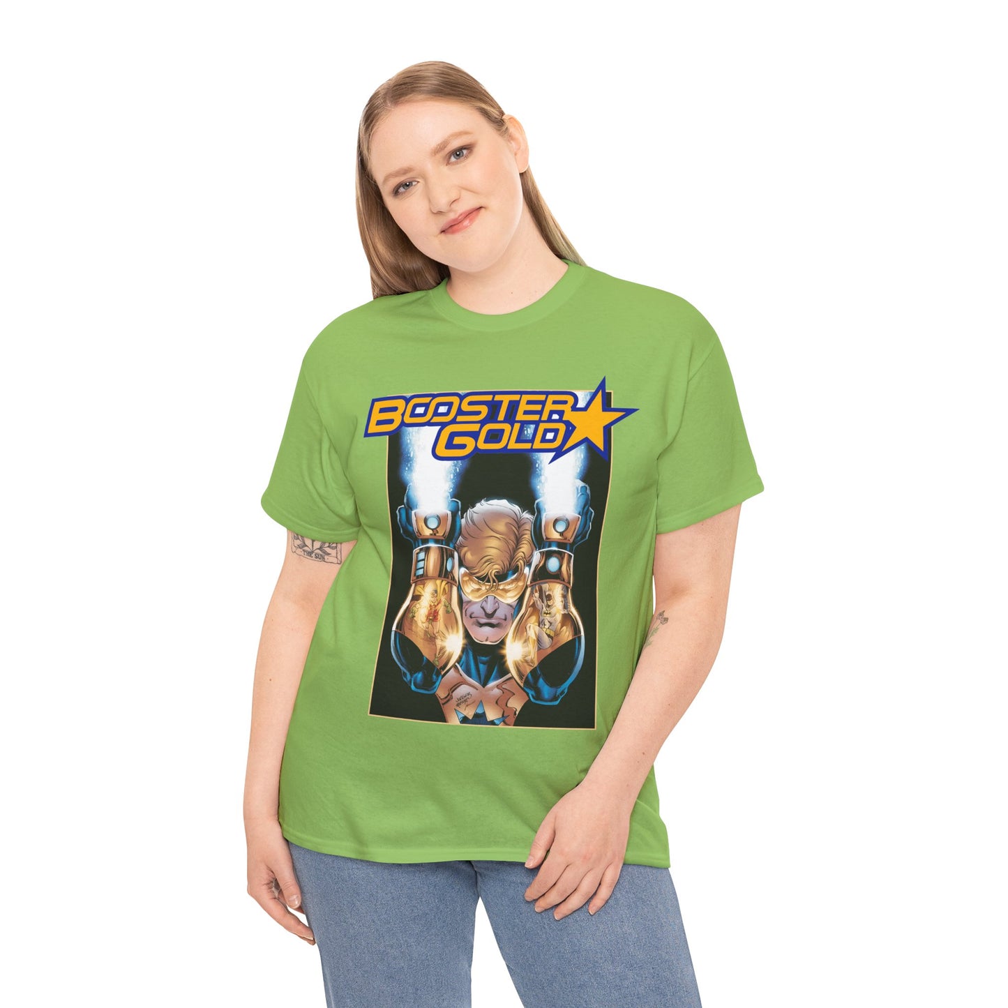 Booster Gold T-Shirt - Dan Jurgens Art - Batman & Robin in His Gauntlets - DC Comics