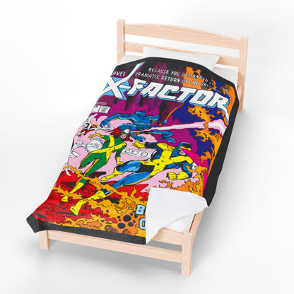 X-Factor Plush Blanket 60x80" - Cyclops, Jean Grey, Beast, Angel, Iceman - X-Men Spin-Off - Marvel Comics