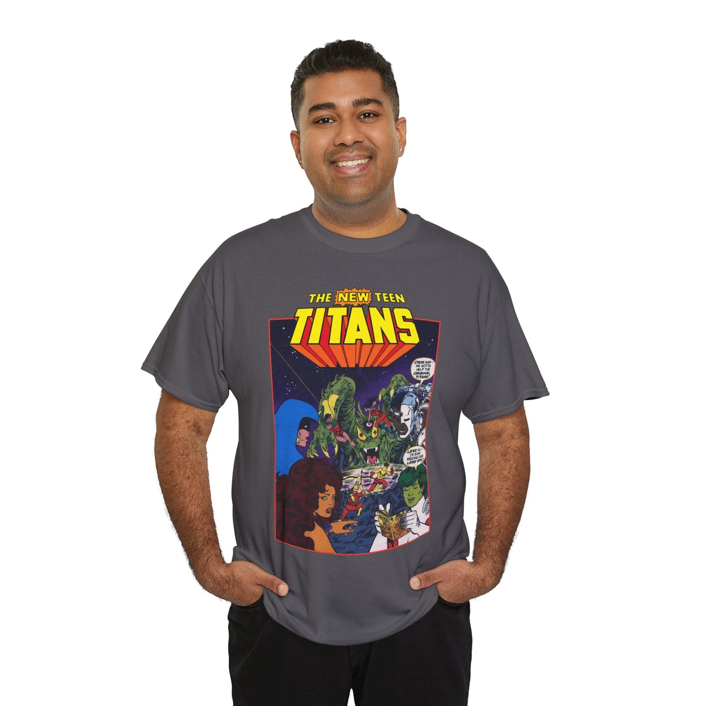 New Teen Titans T-Shirt - George Perez Art - 1980s DC Digest Artwork - Raven, Cyborg, Changeling, Starfire - DC Comics