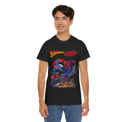 Superman & Amazing Spider-Man T-Shirt - DC/Marvel Comics Crossover - 1970s - Clark Kent & Peter Parker