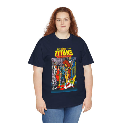 New Teen Titans T-Shirt - George Perez Art - Nightwing, Cyborg, Raven, Starfire, Wonder Girl, Changeling, Jericho - Titans Tower - DC Comics