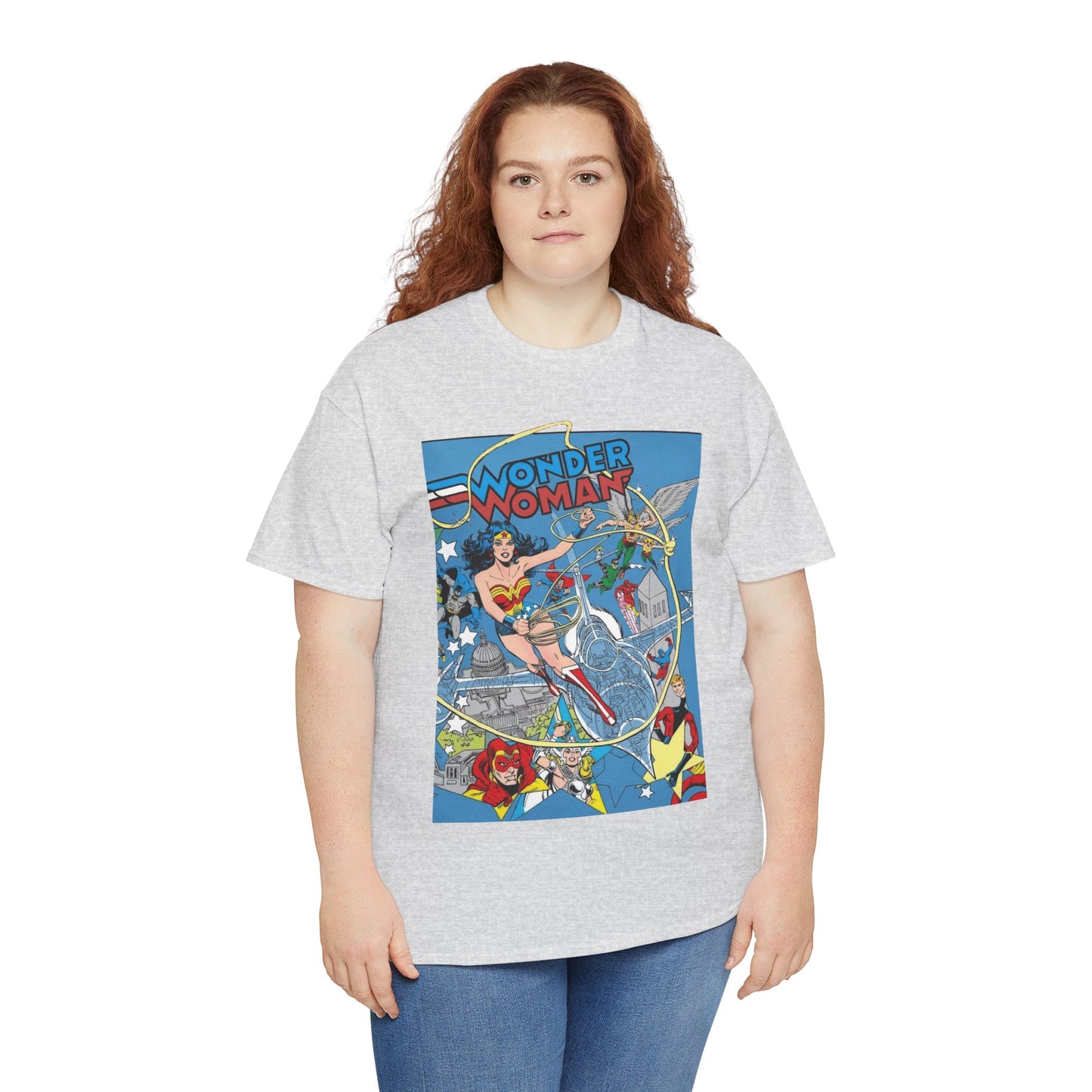 Wonder Woman T-Shirt - Ed Hannigan Art - #300 Cover Art - Hawkman, Green Lantern, Elongated Man, Sandman - DC Comics