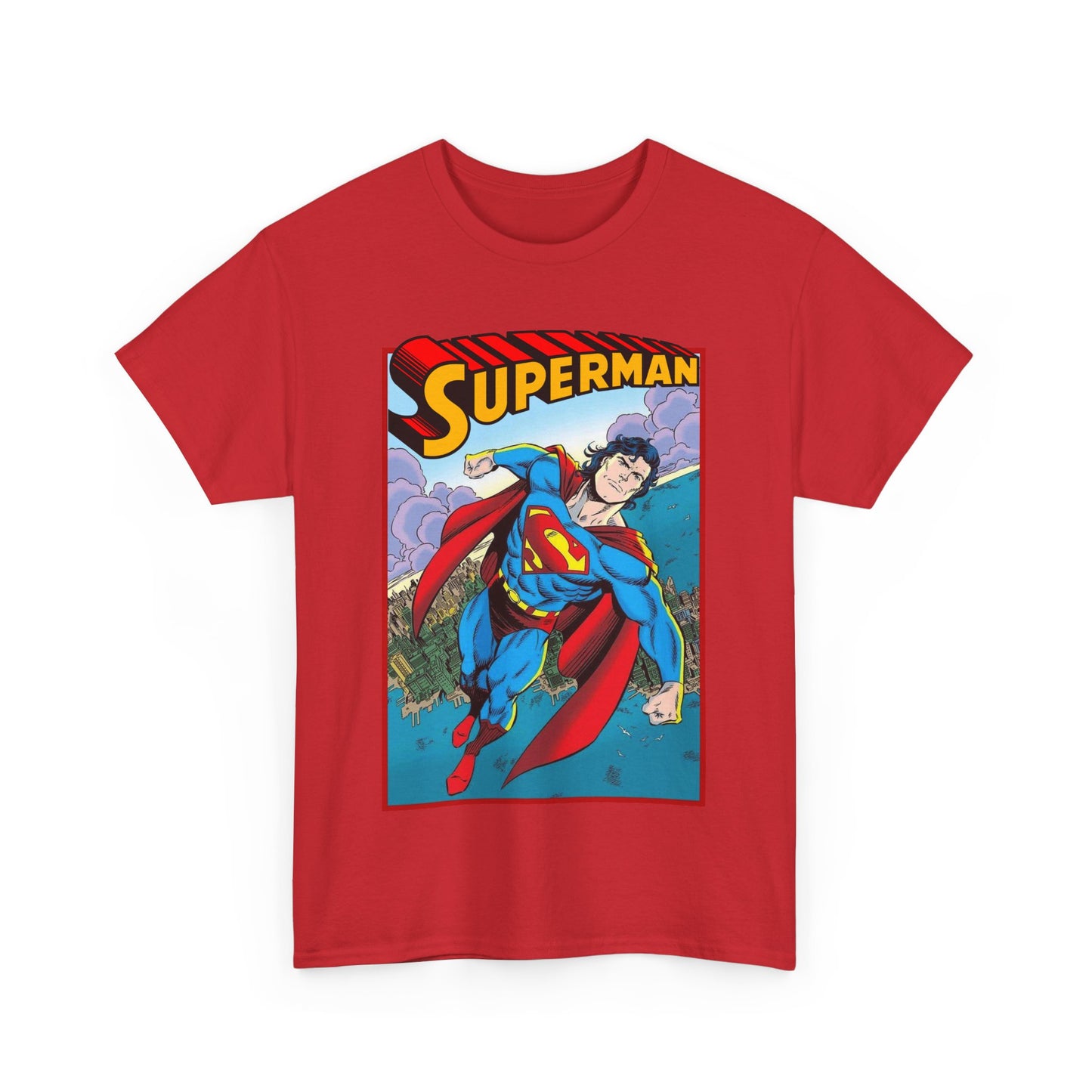 Superman T-Shirt - Tom Grummett Art - DC Comics - Metropolis, Man of Steel Flying Through the Sky - Post-Reign of the Supermen Storyline Artwork