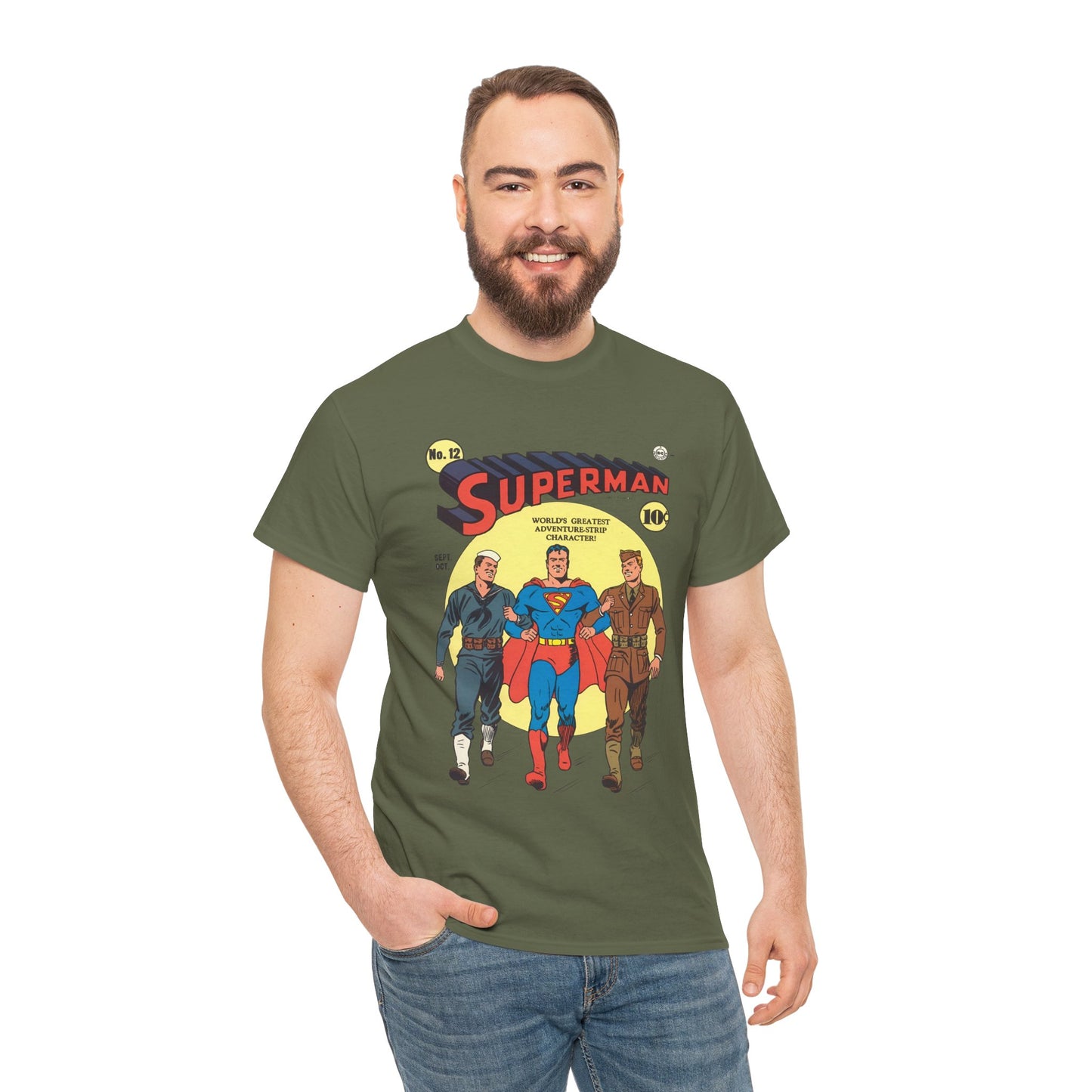 Superman T-Shirt - #12 Cover Art - Golden Age Classic - WWII Support - Iconic Image - DC Comics