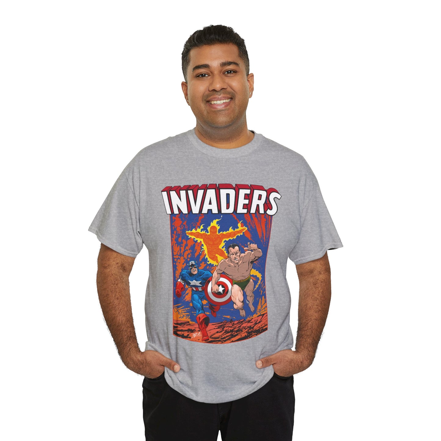 Invaders T-Shirt - John Byrne Art - Captain America, Namor, Human Torch - Marvel Comics Golden Age Characters