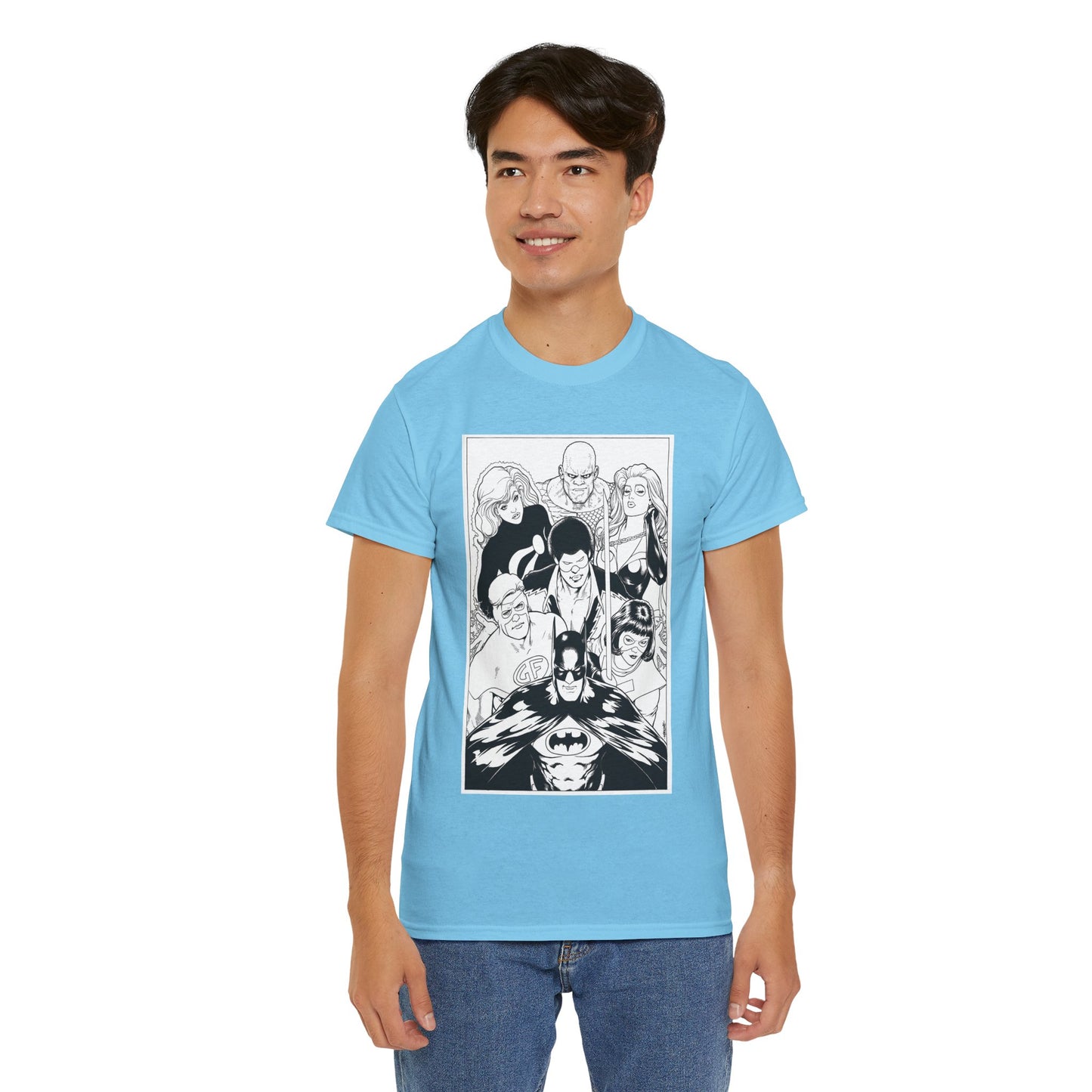 Batman & the Outsiders T-Shirt - Kevin Maguire Art - Black & White - Black Lightning, Metamorpho, Halo, Looker, Katana, Geo-Force - DC Comics