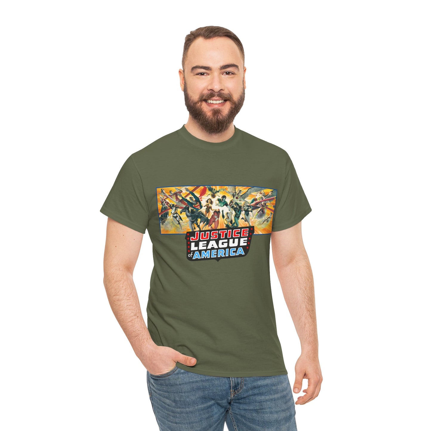 Justice League T-Shirt - Alex Ross Art - Superman, Batman, Wonder Woman, Black Canary, Hawkman, Green Lantern, Adam Strange, Plastic Man, Zatanna - DC Comics
