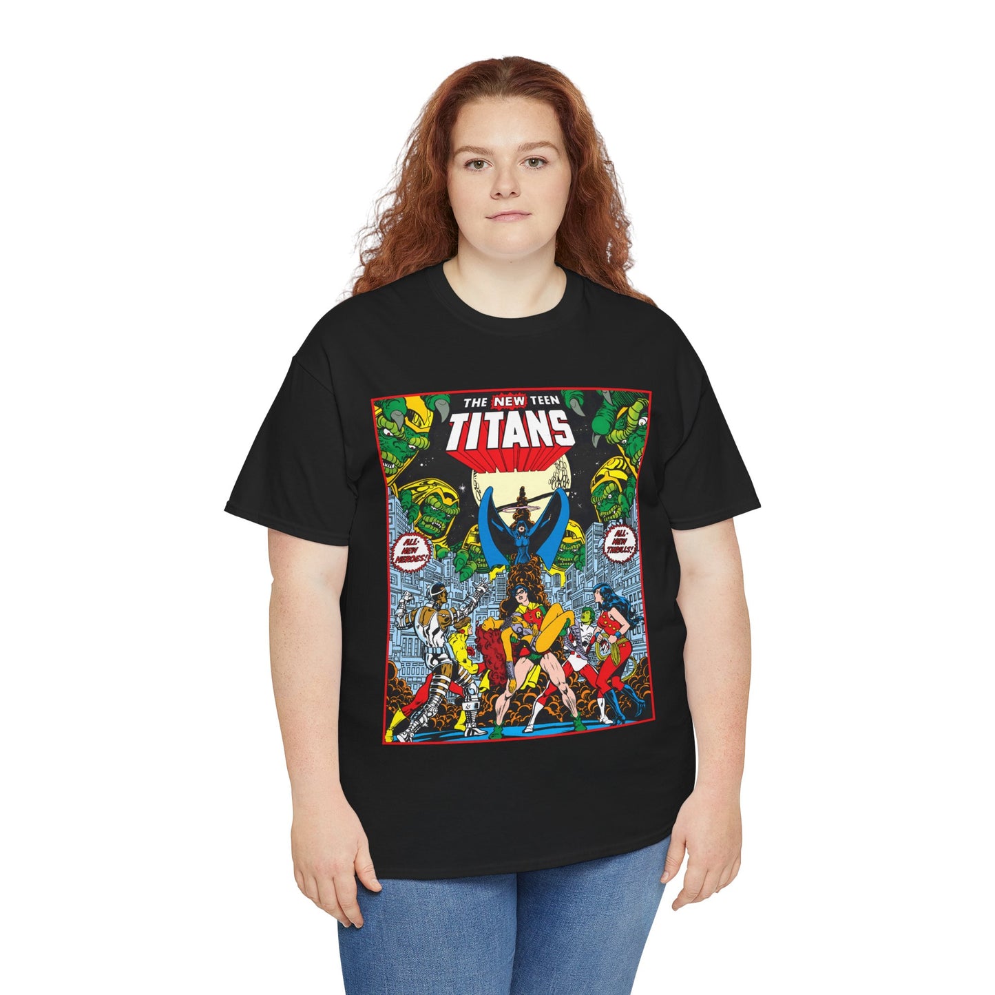 New Teen Titans T-Shirt - George Perez Art - #1 Splash Page - Robin, Starfire, Wonder Girl, Cyborg, Raven, Changeling, Kid Flash - DC Comics