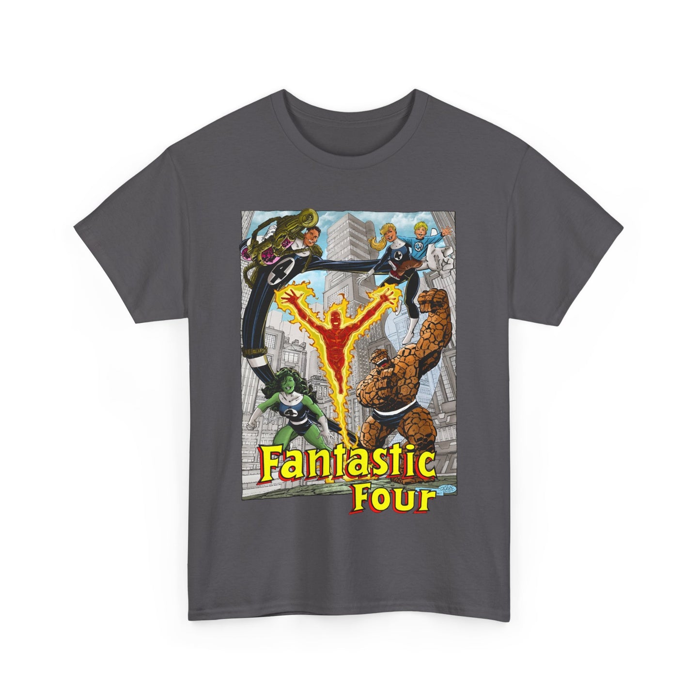 Fantastic Four T-Shirt - John Byrne Art - She-Hulk, Invisible Woman, Thing, Reed Richards, Human Torch - Baxter Building - Marvel Comics