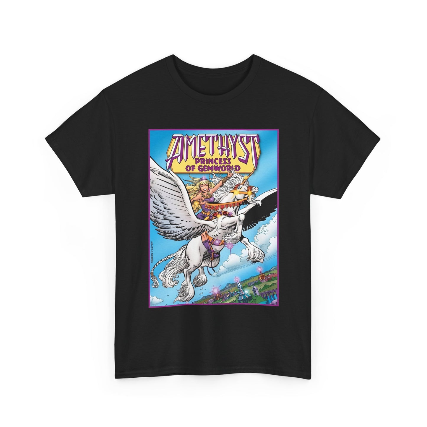 Amethyst Princess of Gemworld T-Shirt - George Perez Art - Riding Her Pegasus - DC Comics