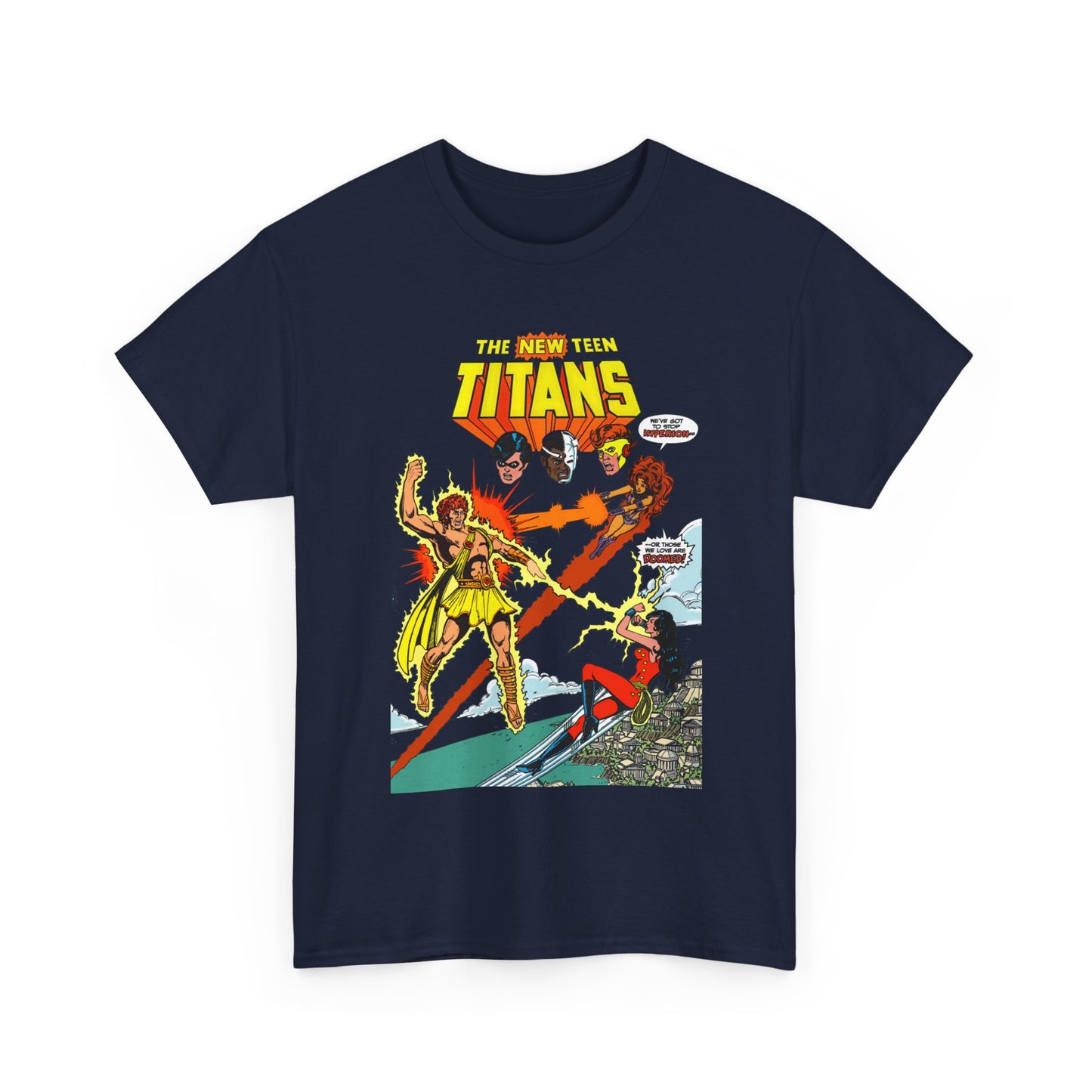 New Teen Titans T-Shirt - George Perez Art - Wonder Girl & Starfire Vs Hyperion - DC Comics