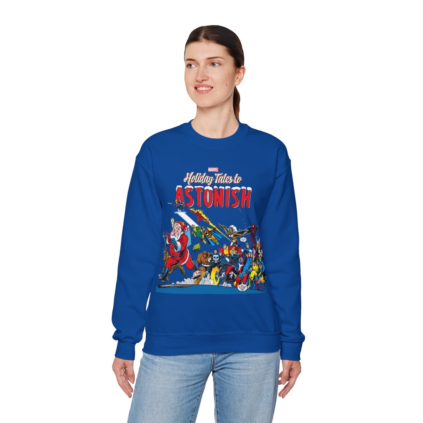 Marvel Comics Christmas Crewneck Sweatshirt - Spider-Man, Punisher, Ghost Rider, X-Men, Fantastic Four