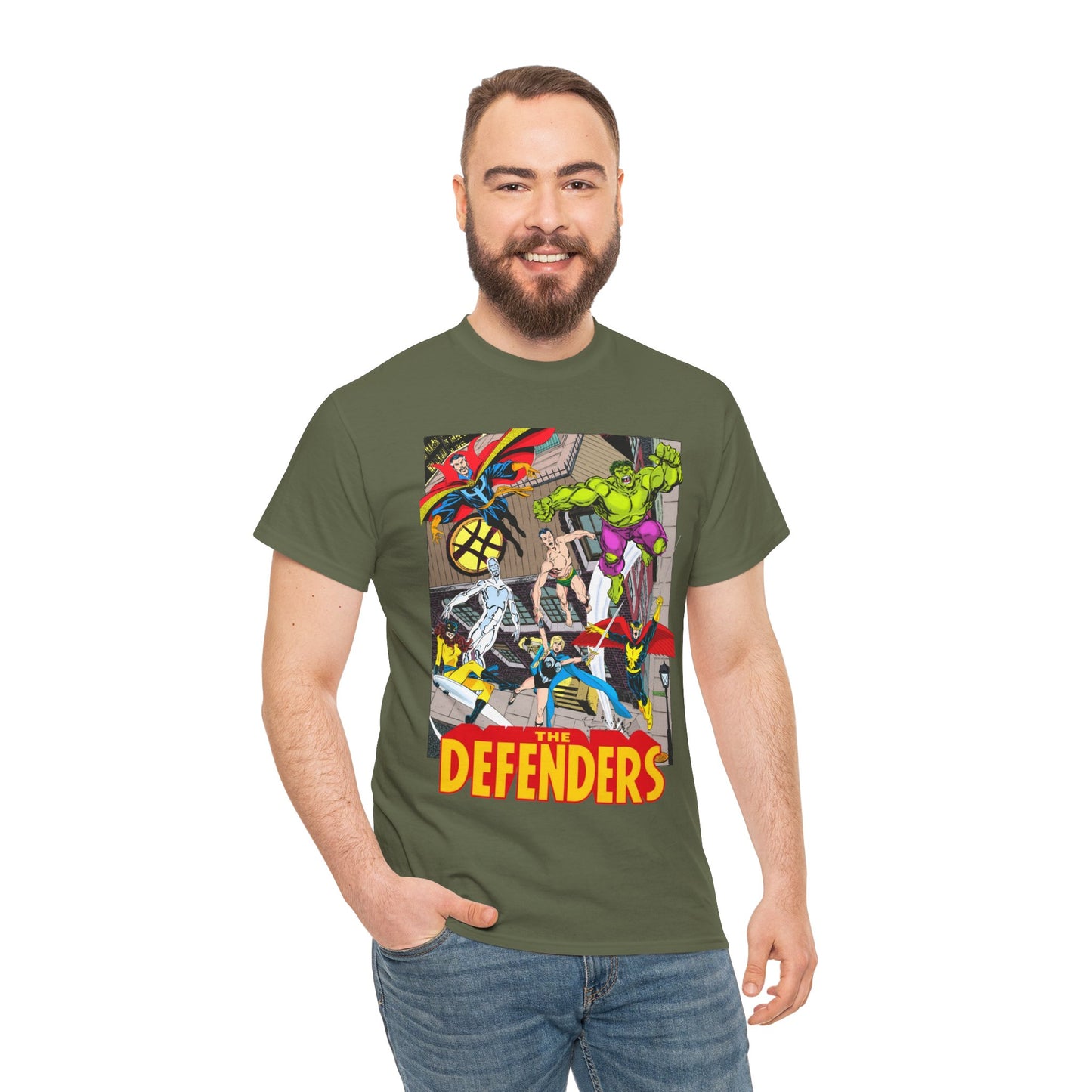 Defenders T-Shirt - John Byrne Art - Marvel Comics - Dr Strange, Nighthawk, Hulk