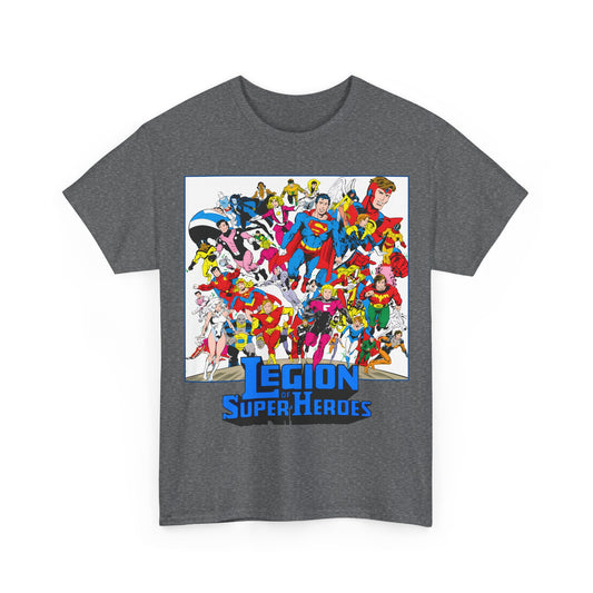 Legion of Super-Heroes T-Shirt - Greg Laroque Art - Who's Who in DC Comics - Superboy, Cosmic Boy, Dream Girl, Dawnstar, Supergirl, Sun Boy, Wildfire, Element Lad, Invisible Kid, Saturn Girl, Lightning Lad - DC Comics