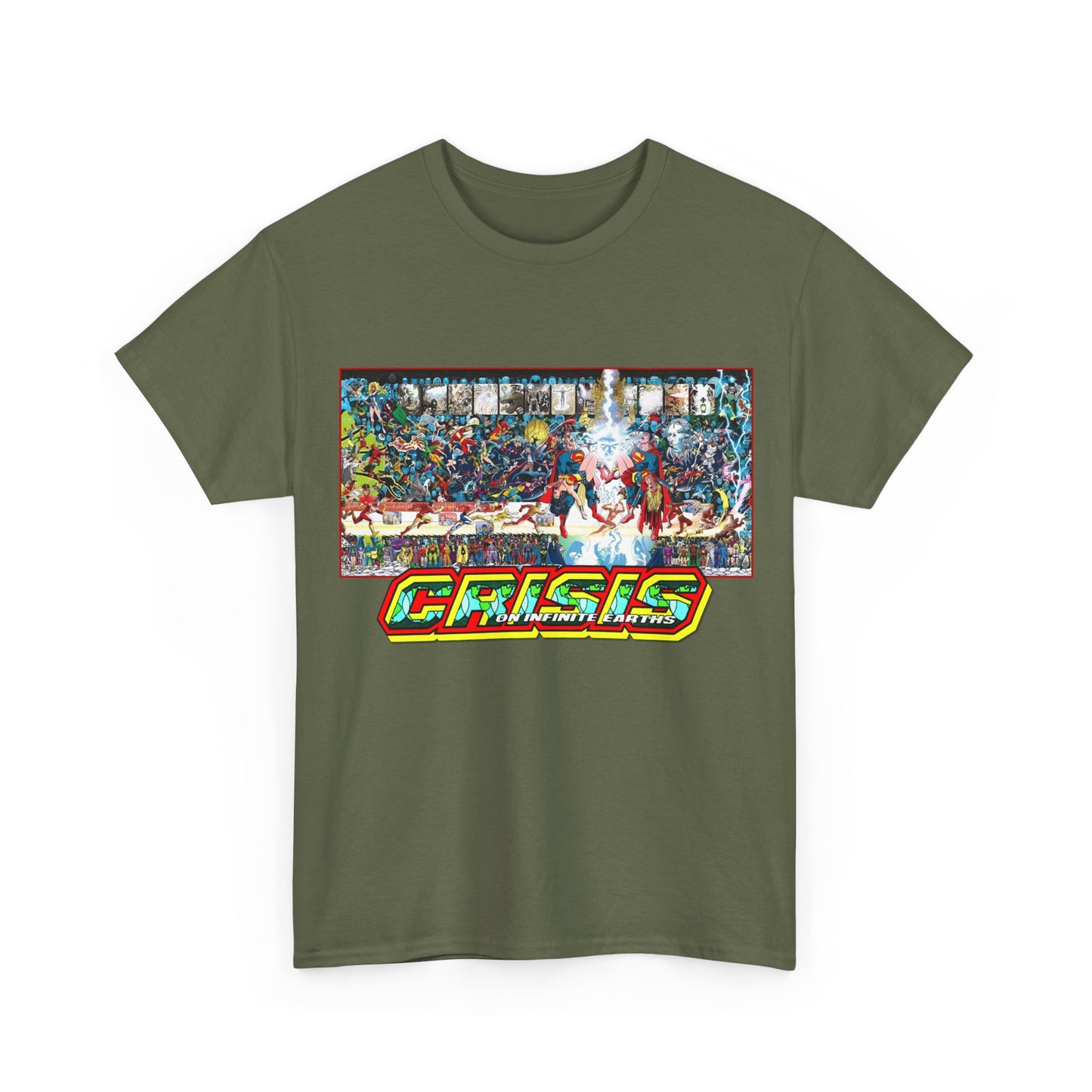 Crisis on Infinite Earths T-Shirt - Jerry Ordway/George Perez Art - Updated 2025 Poster Art - Superman, Wonder Woman, Supergirl, Flash, Harbinger, Pariah, Obsidian, Firestorm - DC Comics