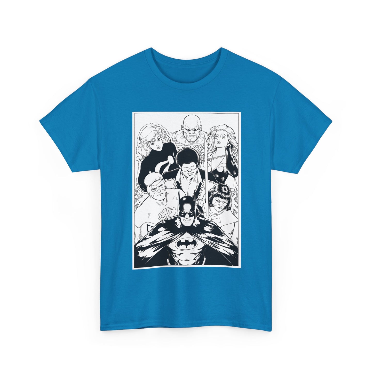 Batman & the Outsiders T-Shirt - Kevin Maguire Art - Black & White - Black Lightning, Metamorpho, Halo, Looker, Katana, Geo-Force - DC Comics