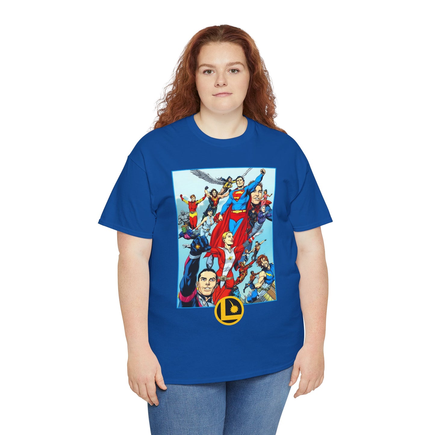 Legion of Super-Heroes T-Shirt - Gary Frank Art - Superman, Saturn Girl, Cosmic Boy, Dawnstar, Brainiac 5, Phantom Girl, Wildfire, Blok, Lightning Lad, Timber Wolf - LOSH - DC Comics