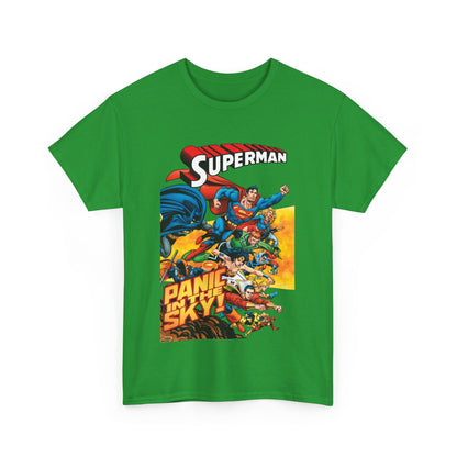 Superman - Panic in the Sky T-Shirt - Dan Jurgens Art - Vs Brainiac & Maxima - Wonder Woman, Booster Gold, Shazam, Batman, Flash, Aquaman, Supergirl - DC Comics