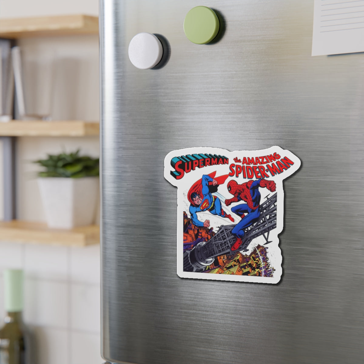 Superman Vs Spider-Man Die-Cut Magnet - DC Comics/Marvel Comics 1970s Crossover - Clark Kent & Peter Parker - 3", 4", 5", 6"