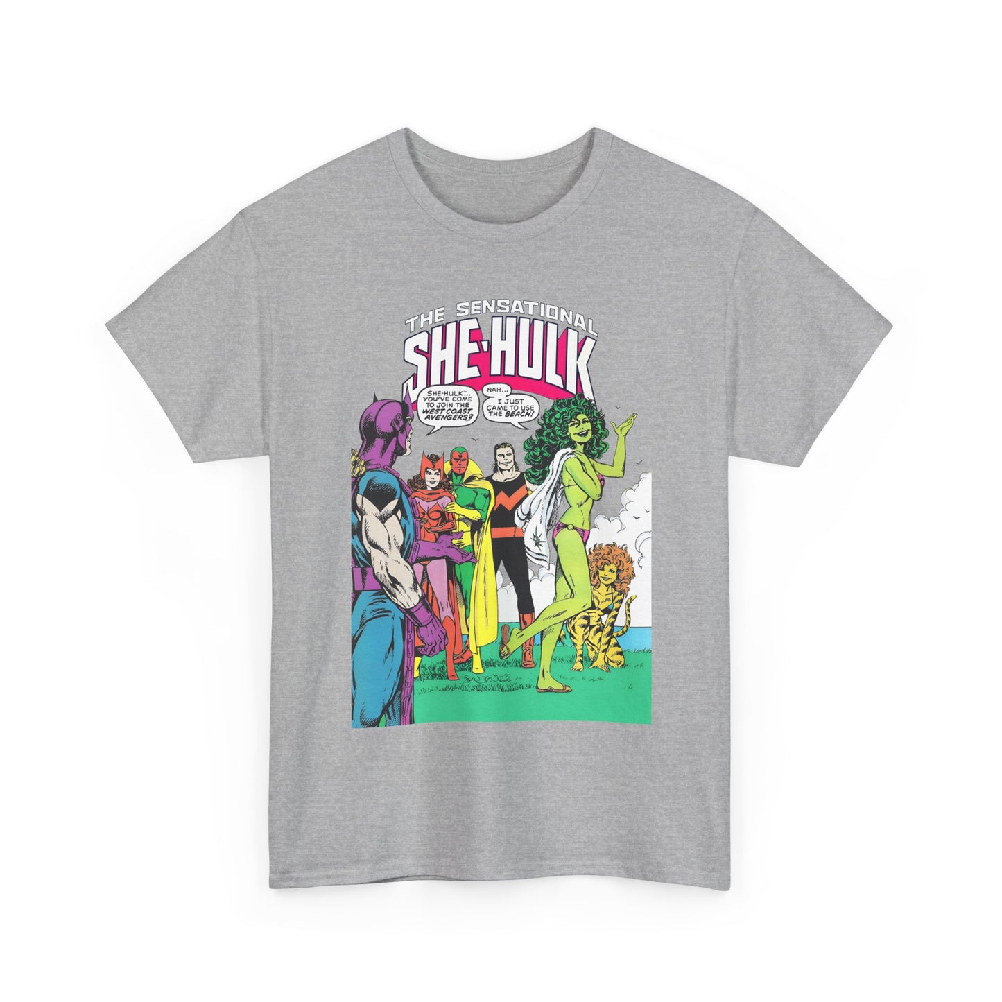 She-Hulk T-Shirt - John Byrne Art - West Coast Avengers Appearance - Hawkeye, Scarlet Witch, Wonder Man, Vision, Tigra - Marvel Comics