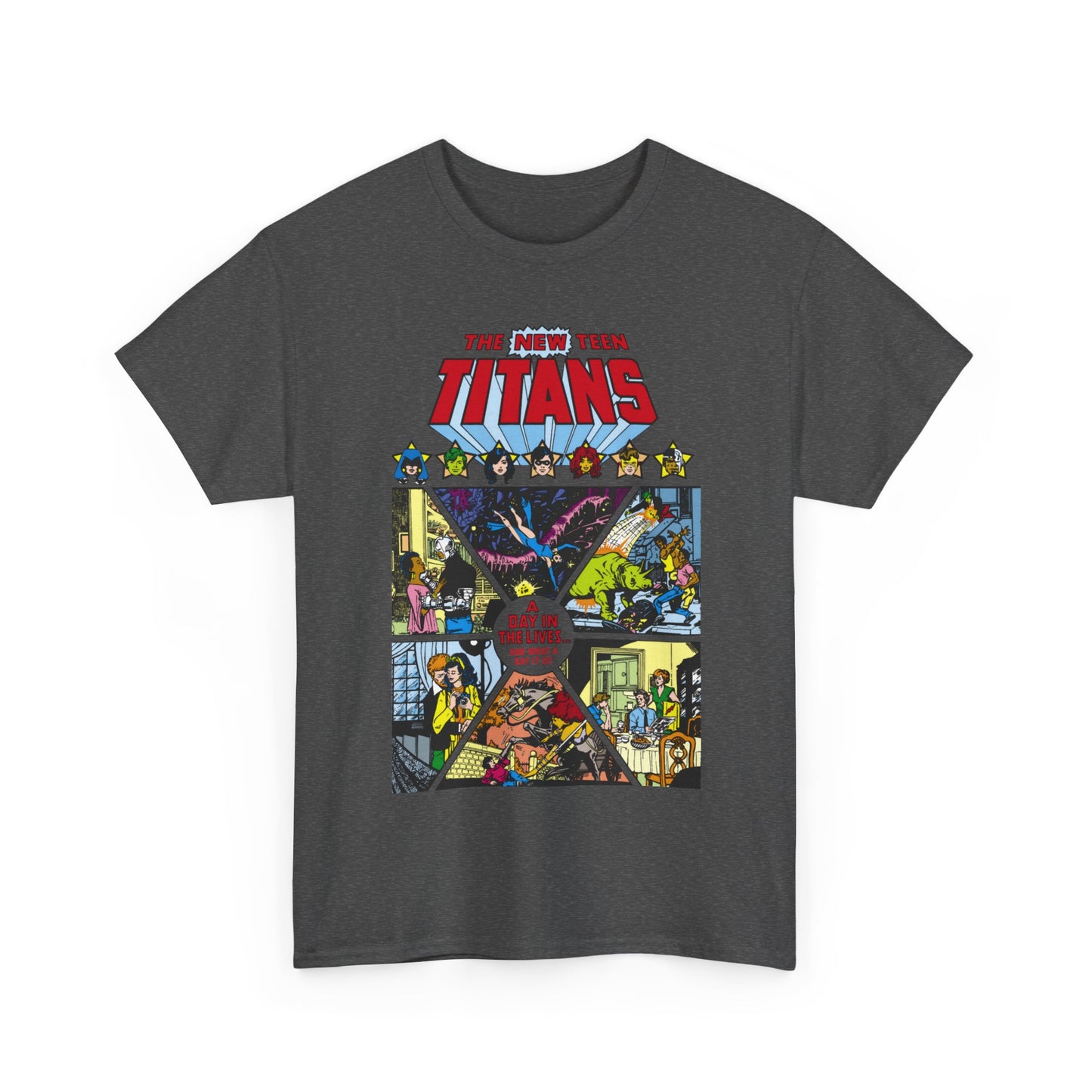 New Teen Titans T-Shirt - George Perez Art - #8 Cover - A Day in the Life - Robin, Wonder Girl, Cyborg, Starfire, Raven, Changeling, Kid Flash - DC Comics