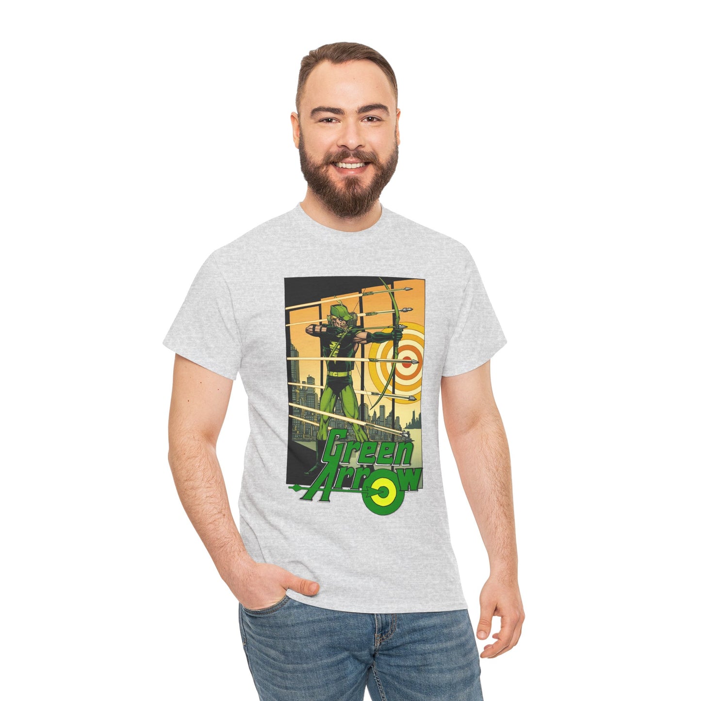 Green Arrow T-Shirt - George Perez Art - 1980s Justice League Postcard Art - JLA - DC Comics