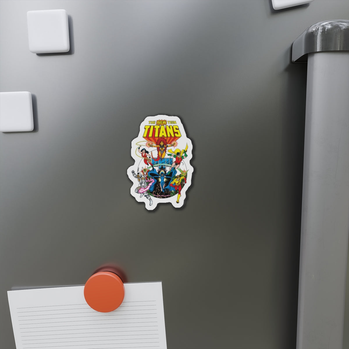 New Teen Titans Die-Cut Magnet - George Perez Art - Robin, Wonder Girl, Cyborg, Starfire, Raven, Changeling, Kid Flash - Titans Tower - DC Comics - 3", 4", 5", 6"