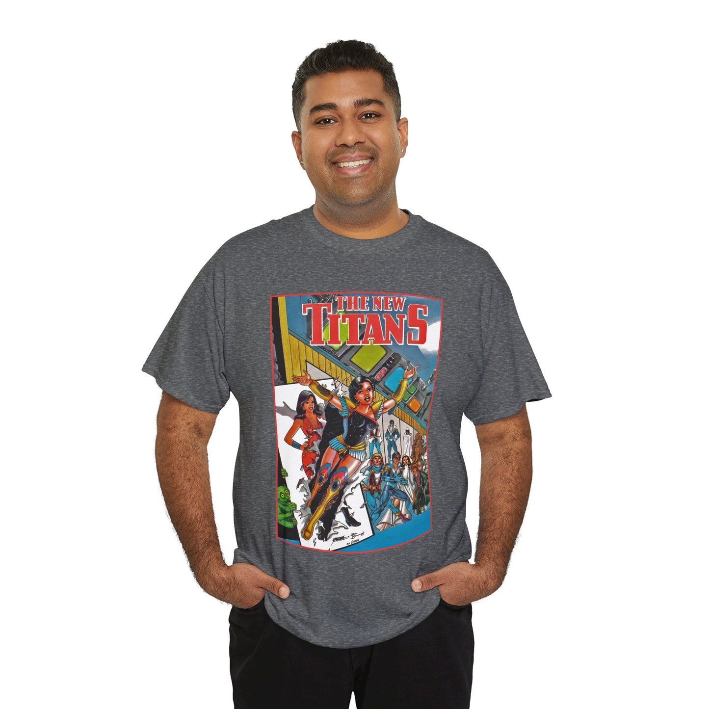 New Titans T-Shirt - George Perez Art - Troia 1st Appearance - Nightwing, Cyborg, Starfire, Raven, Jericho, Changeling - DC Comics