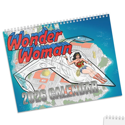 Wonder Woman 2023 calendar with a white sheet on a white background