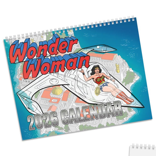 Wonder Woman 2023 calendar with a white sheet on a white background