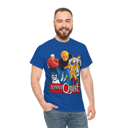 Jonny Quest T-Shirt - Popular Hanna-Barbera Cartoon Characters from the 1960s Adventure TV Show - Dr Benton, Hadji, Race Bannon, Bandit the Dog