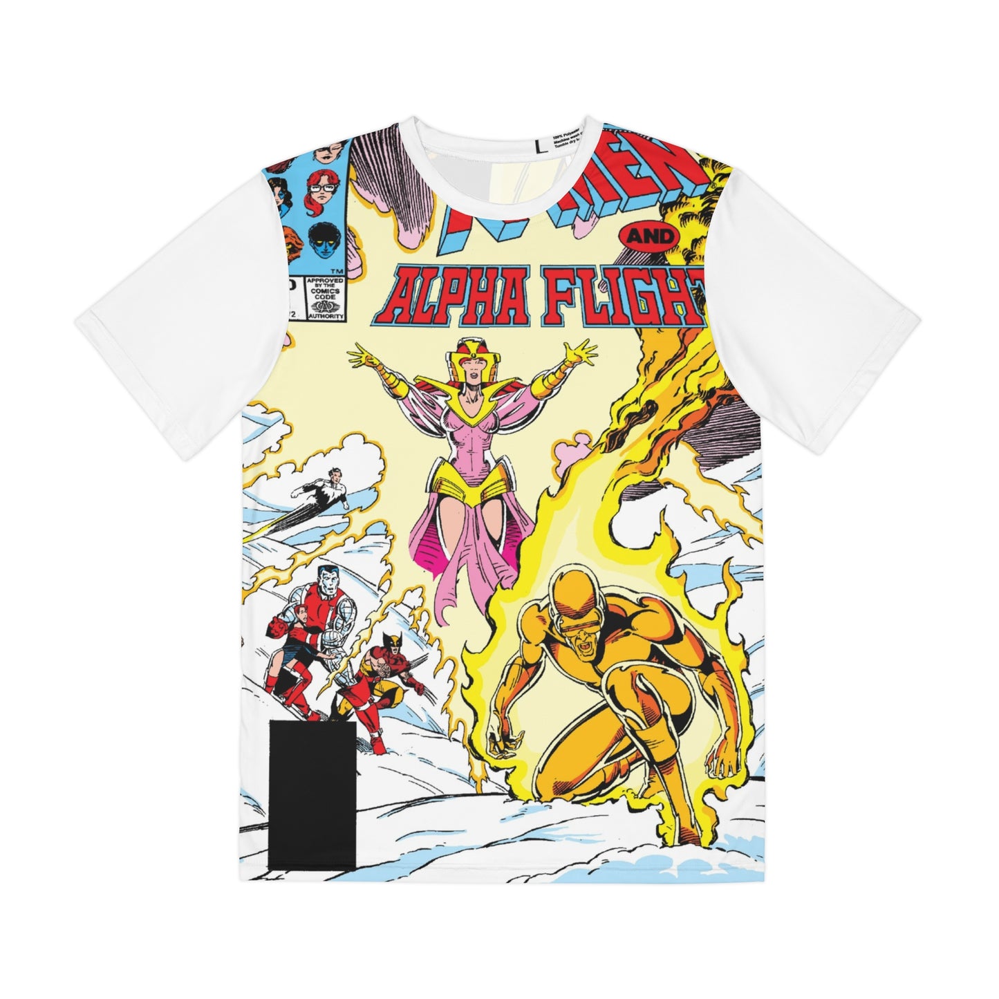 X-Men/Alpha Flight All Over Print Tee (Polyester) - Paul Smith Art - Cyclops, Northstar, Wolverine, Colossus - Marvel Comics