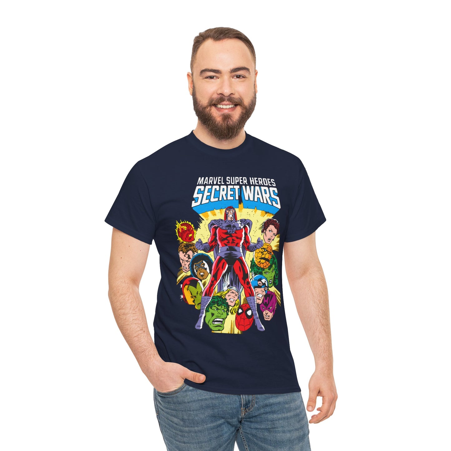 Marvel Super Heroes Secret Wars T-Shirt - Magneto, Captain America, Iron Man, She-Hulk, Hulk, Human Torch, Captain Marvel, Hawkeye - Marvel Comics