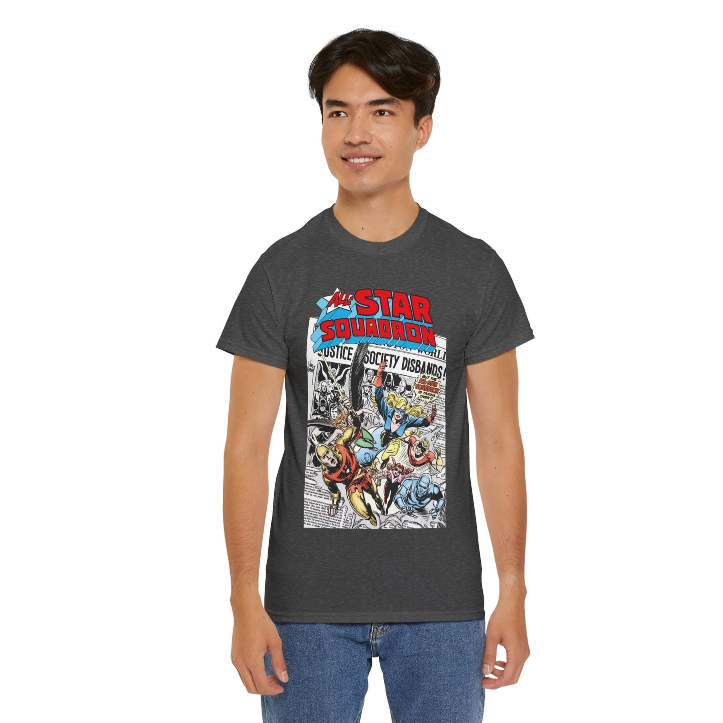 All-Star Squadron T-Shirt - Joe Kubert Art - Liberty Belle, Robotman, Shining Knight, Johnny Quick, Firebrand - JSA Connection - DC Comics