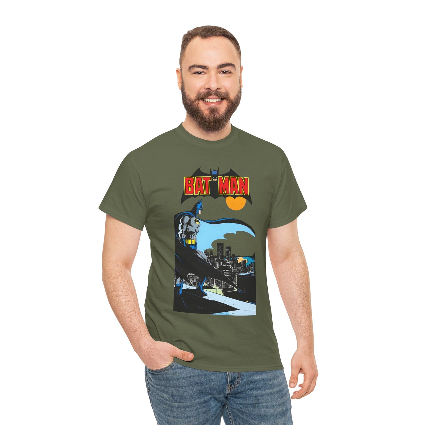 Batman T-Shirt - Jim Aparo Art - Dark Knight Looking Over Gotham City - Bronze Age Art - DC Comics