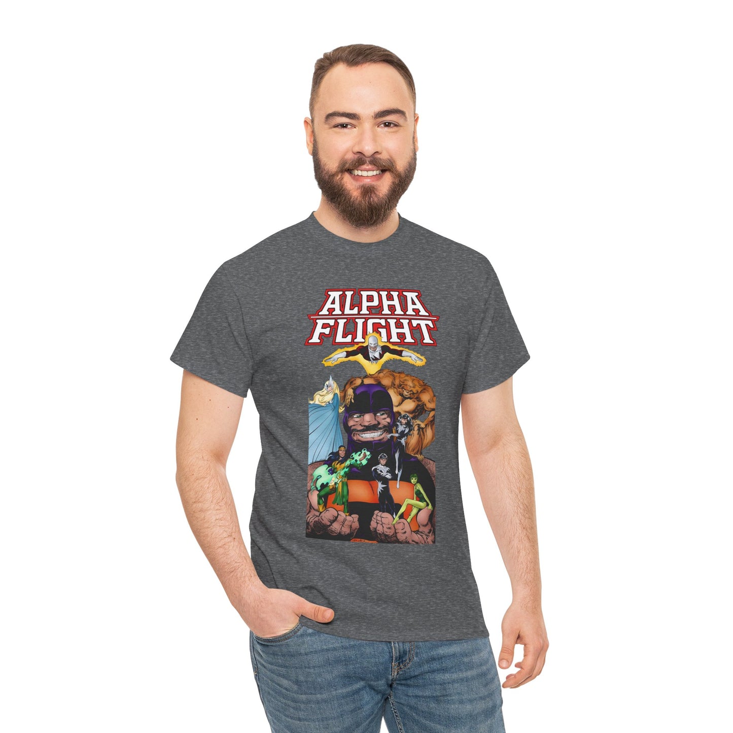 Alpha Flight T-Shirt - John Byrne Art - Guardian, Aurora, Northstar, Shaman, Snowbird, Puck - Marvel Comics